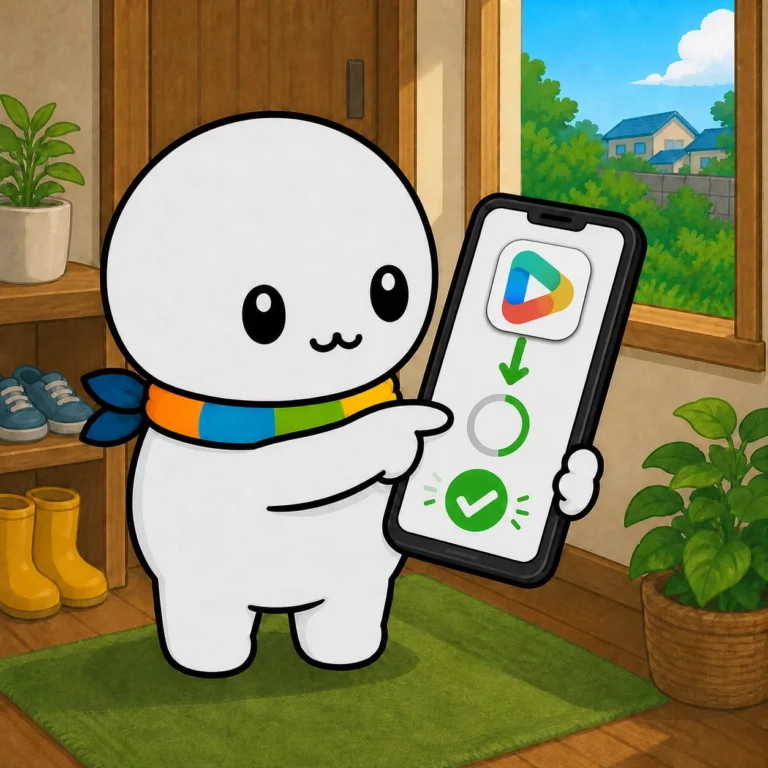 スマートフォンにアプリをダウンロードしているイラスト