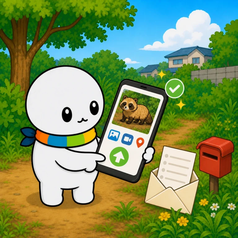 スマホから投稿する様子と、調査票を郵送するポストのイラスト