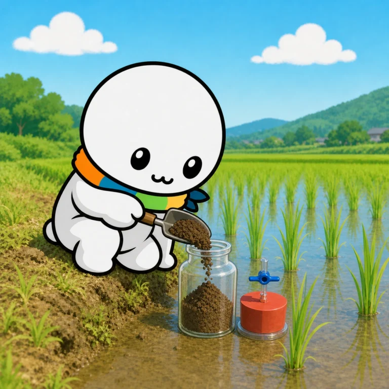 採取キットのガラス瓶に土を入れている様子