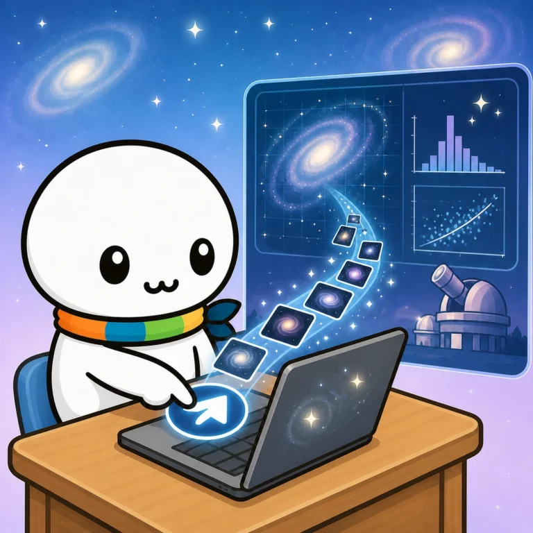 分類した結果がグラフや天文台へ送られていくイラスト