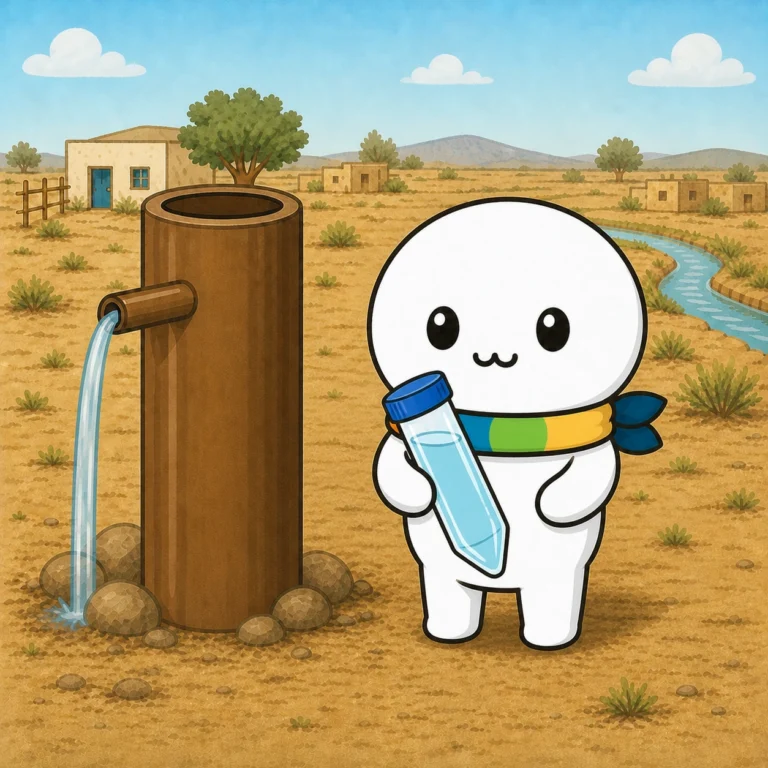 井戸の水を試験管に採っているイラスト