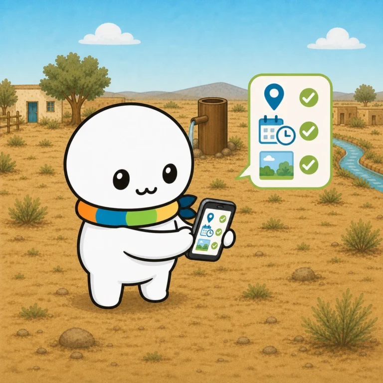 スマートフォンで採った場所と日時を記録しているイラスト