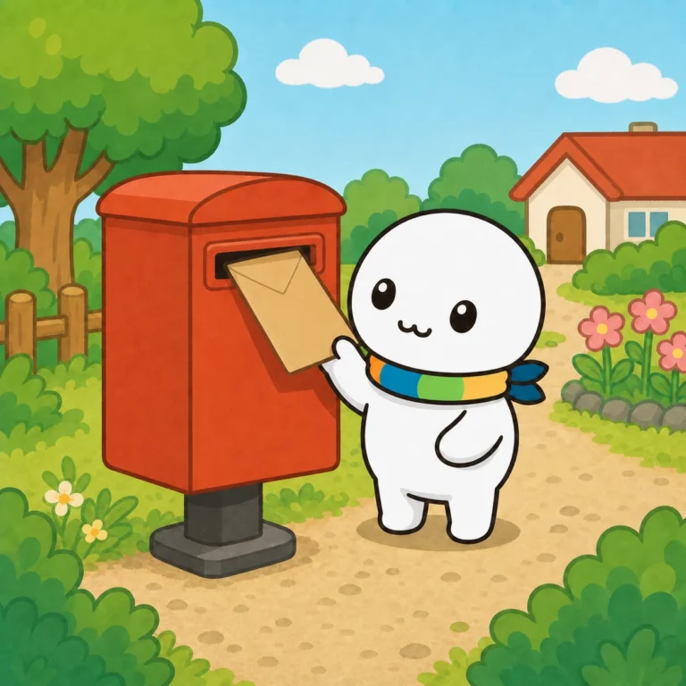 コケの入った袋を封筒に入れて発送しているイラスト