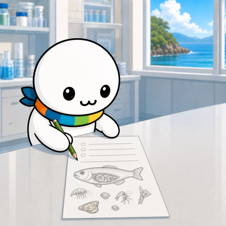 顕微鏡で観察しながらレポートを書いているイラスト